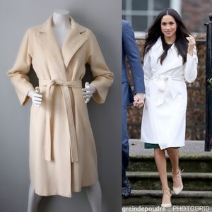Vtg Cream Ivory Cashmere Wrap Robe Belted Coat XS